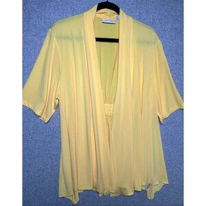 Susan Graver XL Womens Liquid Knit Cardigan Yellow Stretch Short Sleeve Open